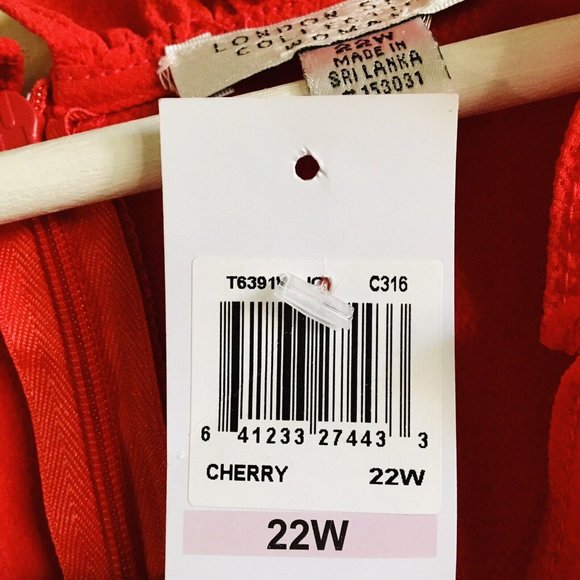 London Style Collection Women’s Cherry Red Sleeveless Faux Wrap Ruffle Dress 22W - Picture 6 of 8